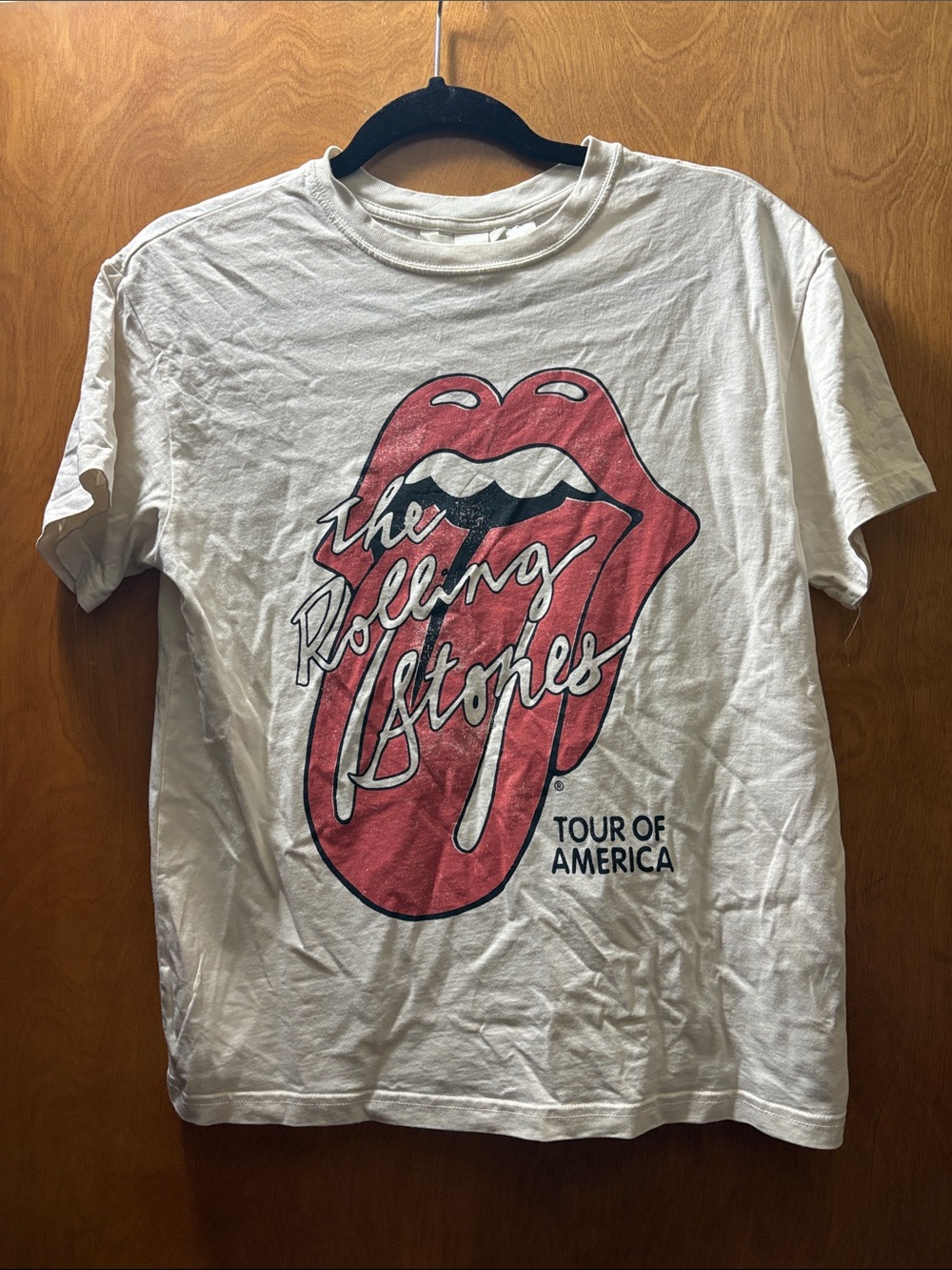 H&M White Short Sleeve Tee with Red Tongue Graphic